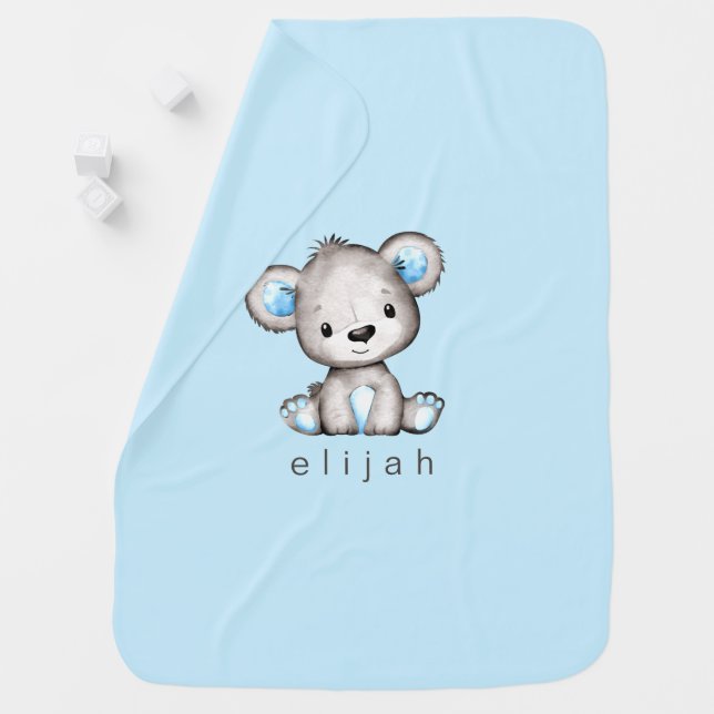 Personalized Teddy Bear Baby Boy Receiving Blanket (In Situ)
