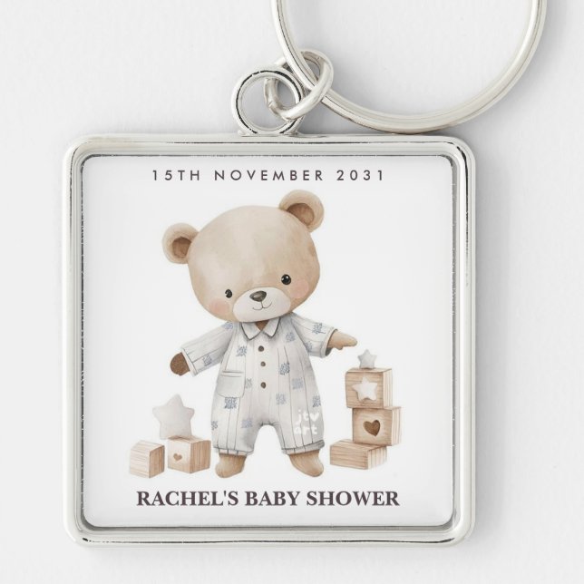 Personalized Teddy Bear Baby Shower Keychain (Front)