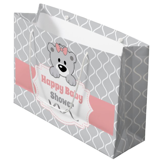 Personalized Teddy Bear Baby Shower Large Gift Bag (Front Angled)