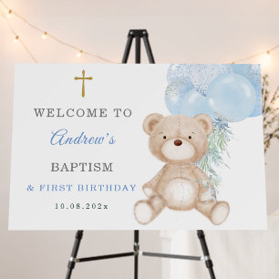 Personalized Teddy Bear Baptism and First Birthday Foam Board
