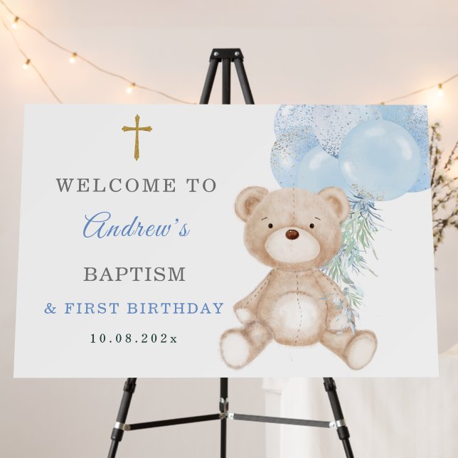 Personalized Teddy Bear Baptism and First Birthday Foam Board (In Situ (Stand))