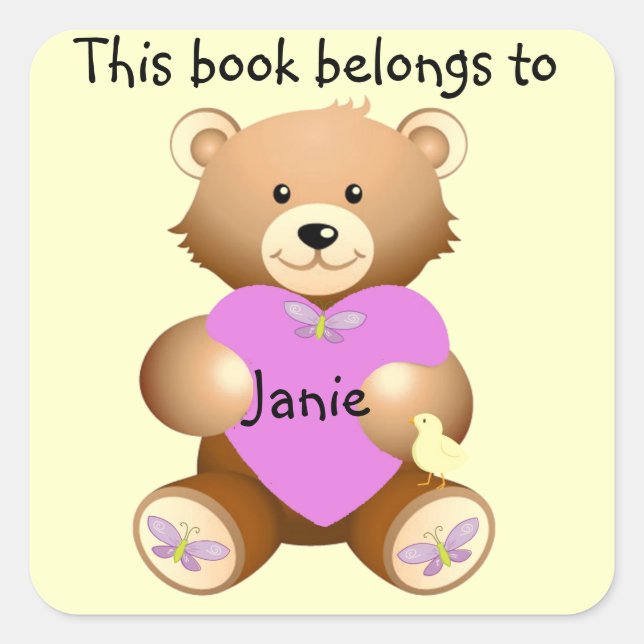 Personalized Teddy Bear Bookplate Sticker (Front)