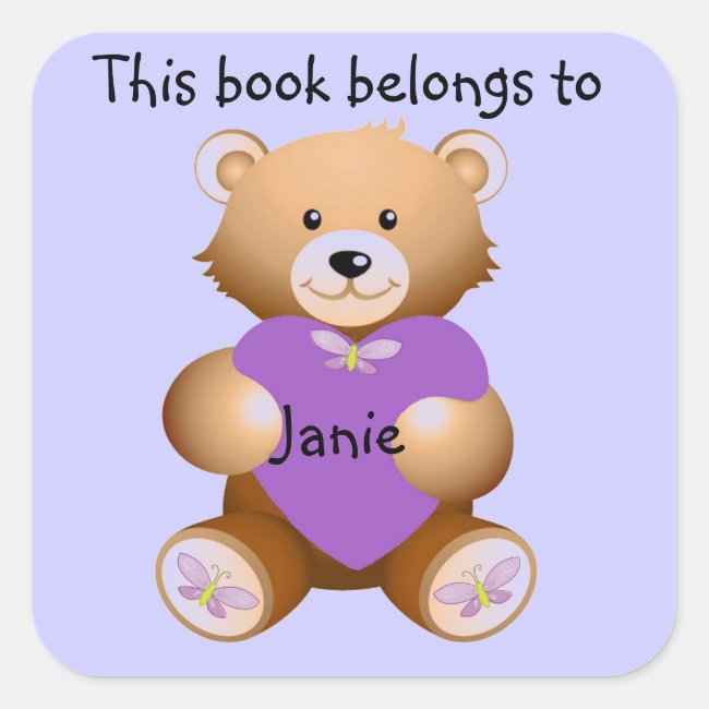 Personalized Teddy Bear Bookplate Sticker