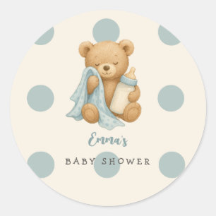 Personalized Teddy Bear Boy Baby Shower Sticker