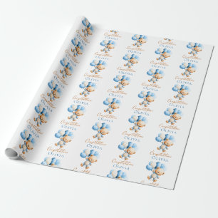 Personalized Teddy Bear Boy Baby Shower Wrapping Paper