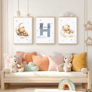 Personalized Teddy Bear Custom Name Nursery Wall Art Sets