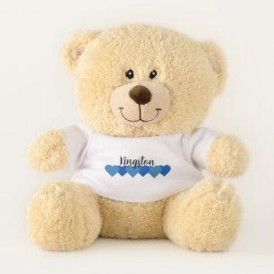 Personalized Teddy Bear for Boys With Blue Hearts