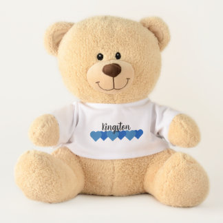 Personalized Teddy Bear for Boys With Blue Hearts