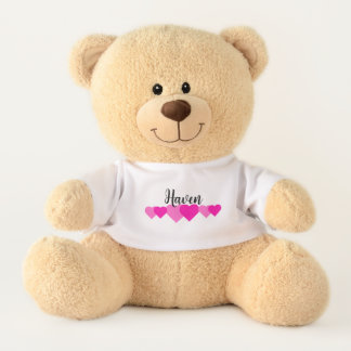 Personalized Teddy Bear For Girls With Pink Hearts