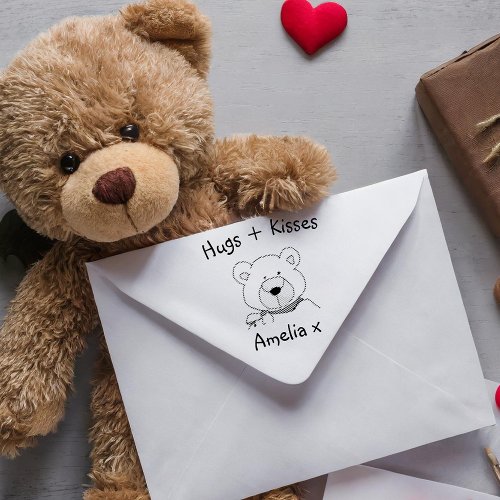 Personalized Teddy Bear Hugs and Kisses  Rubber Stamp