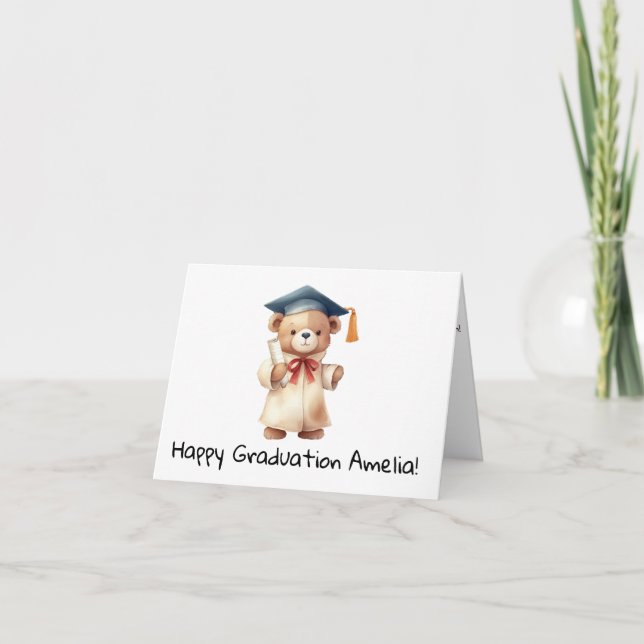 Personalized Teddy Bear Kindergarten Graduation  Card (Front)
