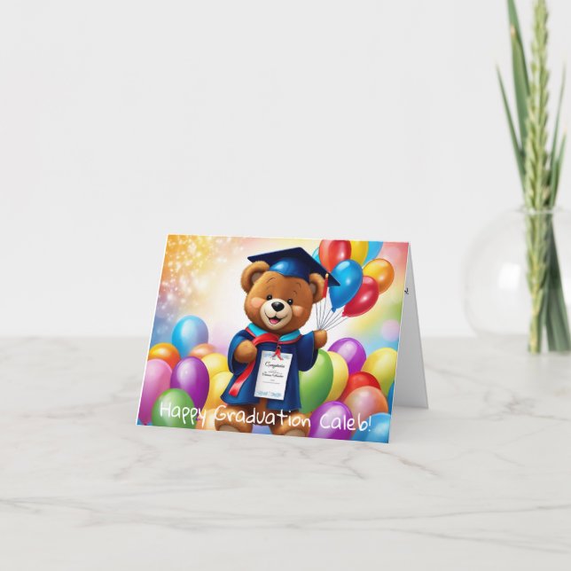 Personalized Teddy Bear Kindergarten Graduation  Card (Front)