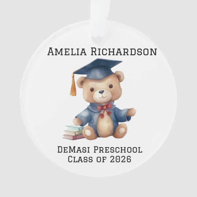 Personalized Teddy Bear Kindergarten Graduation  Ornament (Front)