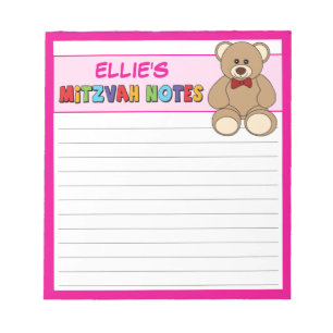 Personalized Teddy Bear Mitzvah Pink Notepad