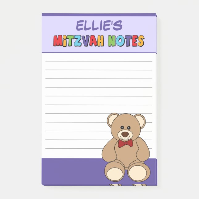 Personalized Teddy Bear Mitzvah Post-its - Purple Post-it Notes (Front)