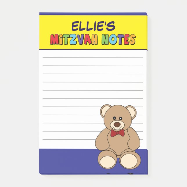 Personalized Teddy Bear Mitzvah - Yellow Blue Post-it Notes (Front)