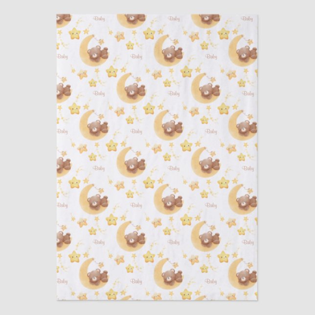 Personalized Teddy Bear Moon Baby Shower Tissue Paper (Front)
