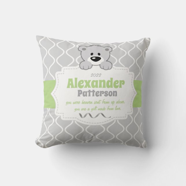 Personalized Teddy Bear Nursery Throw Pillow (Front)