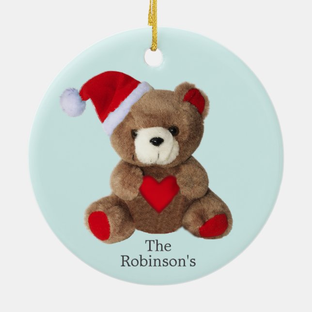 Personalized Teddy Bear on Light Blue Ceramic Ornament (Back)