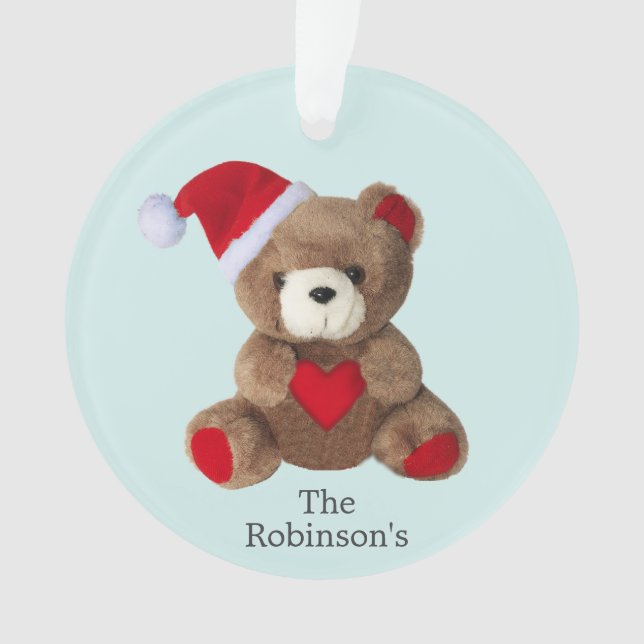 Personalized Teddy Bear on Light Blue Ornament (Front)