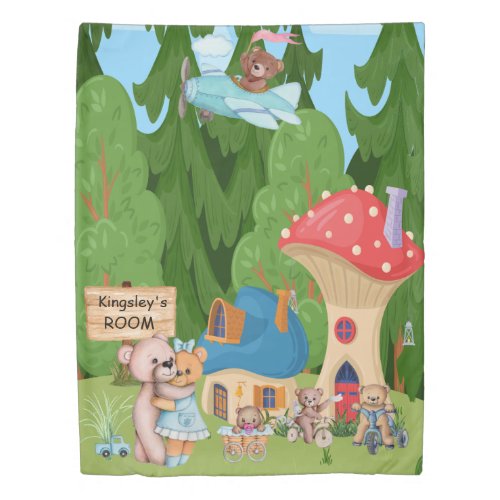 Personalized Teddy Bear Picnic Village Duvet Cover