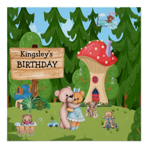 Personalized Teddy Bear Picnic Village Poster
