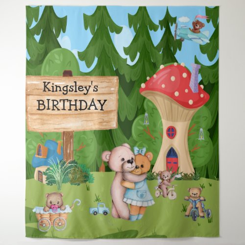 Personalized Teddy Bear Picnic Village Tapestry