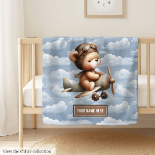 Personalized Teddy Bear Pilot Baby Shower Blanket