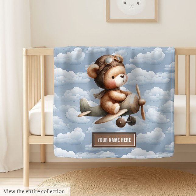 Personalized Teddy Bear Pilot Baby Shower Blanket  (Personalized Teddy Bear Pilot Baby Shower Blanket)