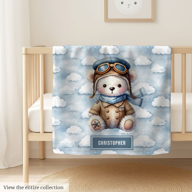 Personalized Teddy Bear Pilot Baby Shower Gift Boy Baby Blanket (Personalized Teddy Bear Pilot Baby Shower Gift Boy baby blanket )