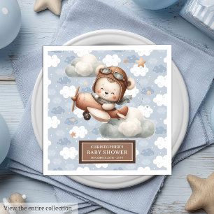Personalized Teddy Bear Pilot Napkins for Baby Boy