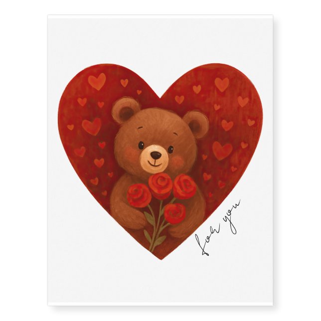 Personalized Teddy Bear Temporary Tattoos — Cute  (Front)