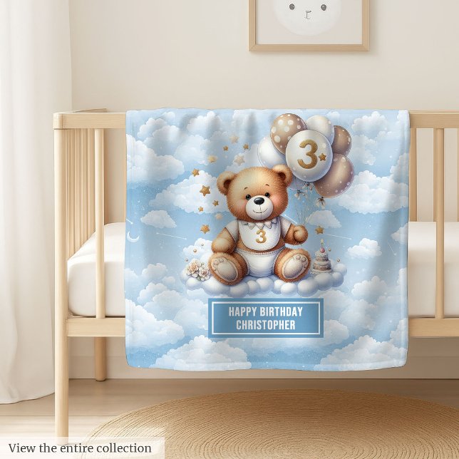Personalized teddy blanket for boy’s 3rd birthday (Personalized teddy blanket for boy’s 3rd birthday)