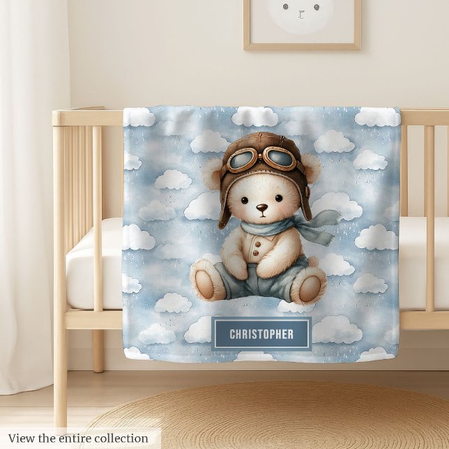 Personalized Teddy Pilot Blanket for Baby Boy Gift (Personalized Teddy Pilot Blanket for Baby Boy Gift)