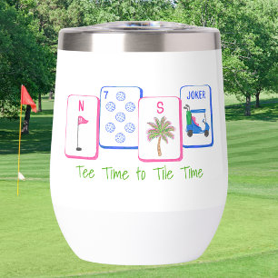 Personalized Tee Time to Tile Time / Golf Mahjong Thermal Wine Tumbler