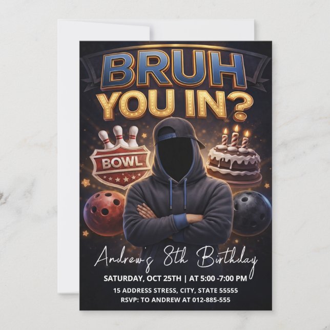Personalized Teen Bowling birthday Invitation (Front)