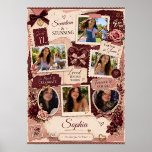 Personalized Teen Girl 6 Photo Collage Birthday Poster