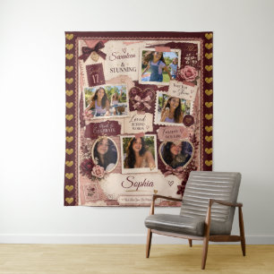 Personalized Teen Girl 6 Photo Collage Birthday Tapestry