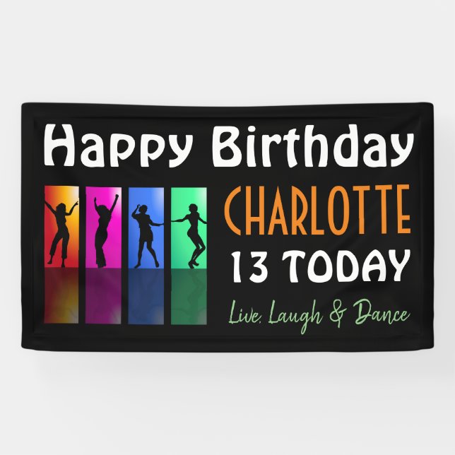 Personalized Teenager Disco Birthday Party Banner (Horizontal)