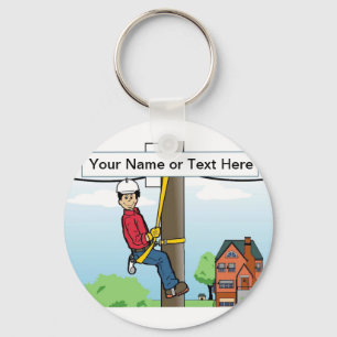 Personalized Telephone Lineman - Male Cartoon Keychain