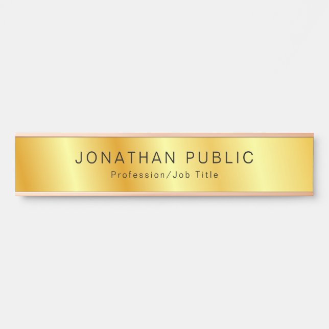 Personalized Template Faux Gold Elegant Modern Door Sign (Front)