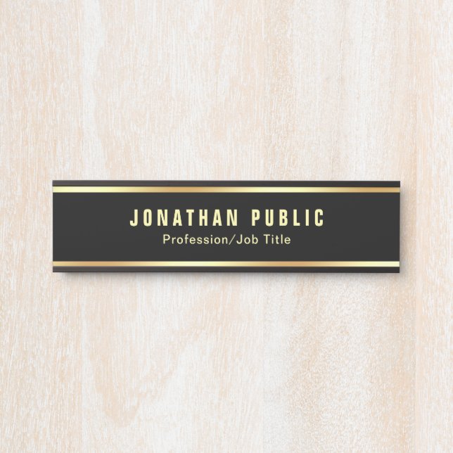 Personalized Template Modern Black And Gold Door Sign (Front)