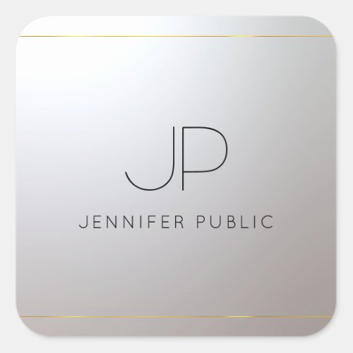 Personalized Template Monogram Gold Silver Initial Square Sticker