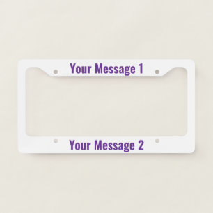 Personalized Template on Purple and White License Plate Frame