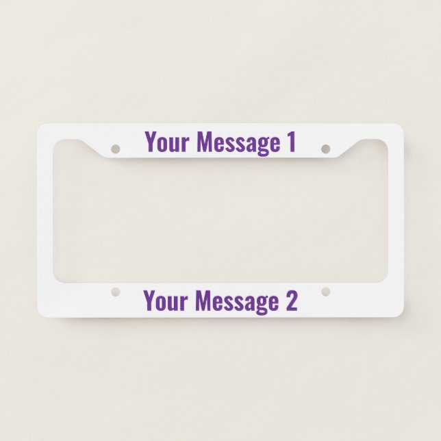 Personalized Template on Purple and White License Plate Frame (Front)