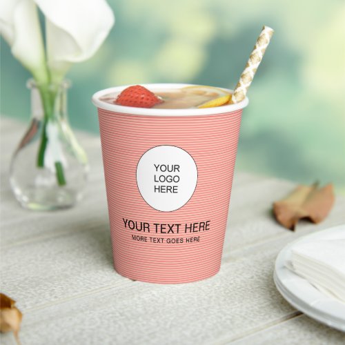 Personalized Template Peach Color Stripes Lid Paper Cups