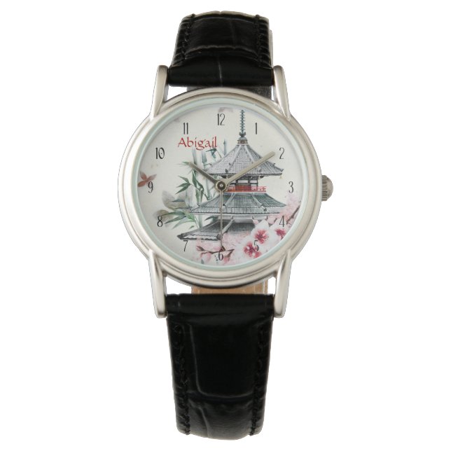 Personalized Temple, Bamboo, Cherry Blossoms Japan Watch (Front)