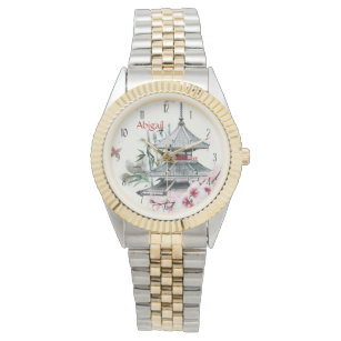 Personalized Temple, Bamboo, Cherry Blossoms Japan Watch