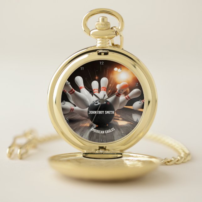 Personalized ten pin bowling  pocket watch (Inside)
