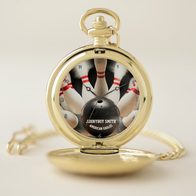 Personalized ten pin bowling  pocket watch (Inside)